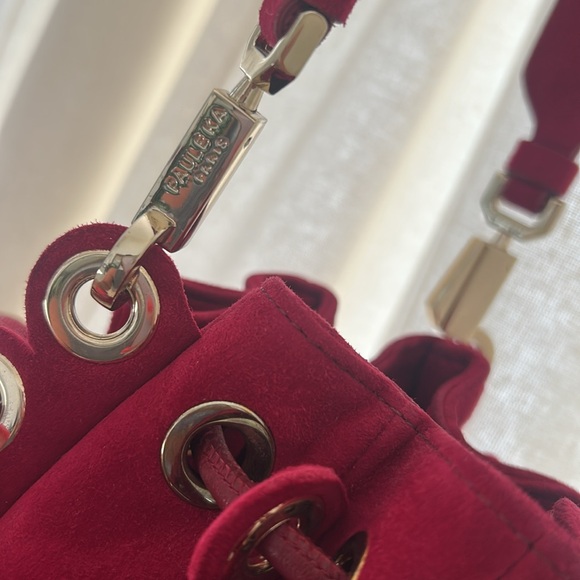 Paule Ka Fringed Red Suede Bucket Bag - Picture 4 of 6